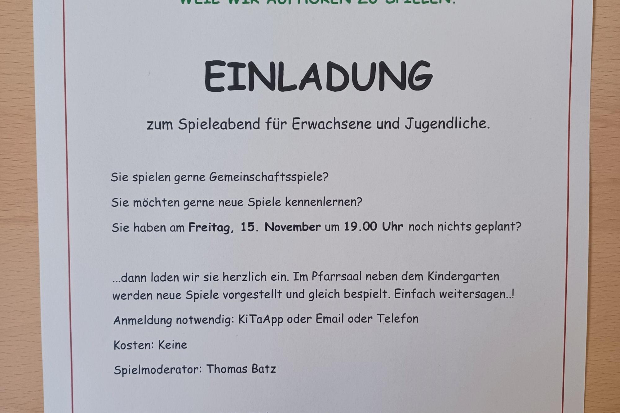 Einladung Spieleabend Foto